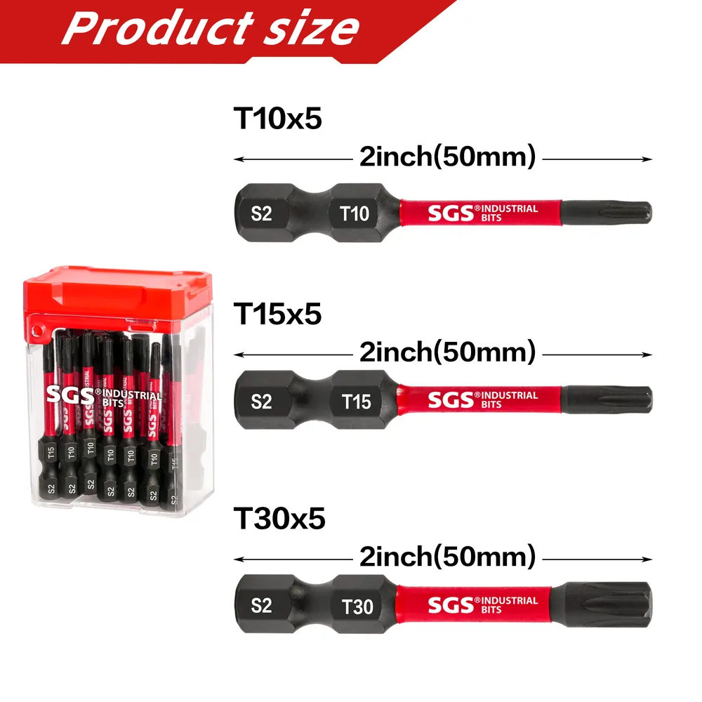 MOYOTEC 15PCS 50mm 1/4 Torx Stainless Steel Impact Screwdriver Bit Set Storage Box Portable Tool Kit
